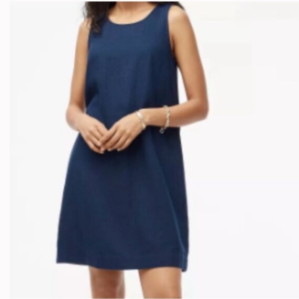 J Crew navy blue linen mini shift dress size 6P petite new